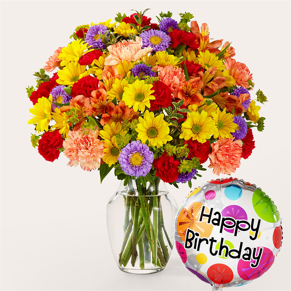 Kaleidoscope Bouquet with Birthday Balloon – DIGIORGIO'S FLORIST, Charleroi PA