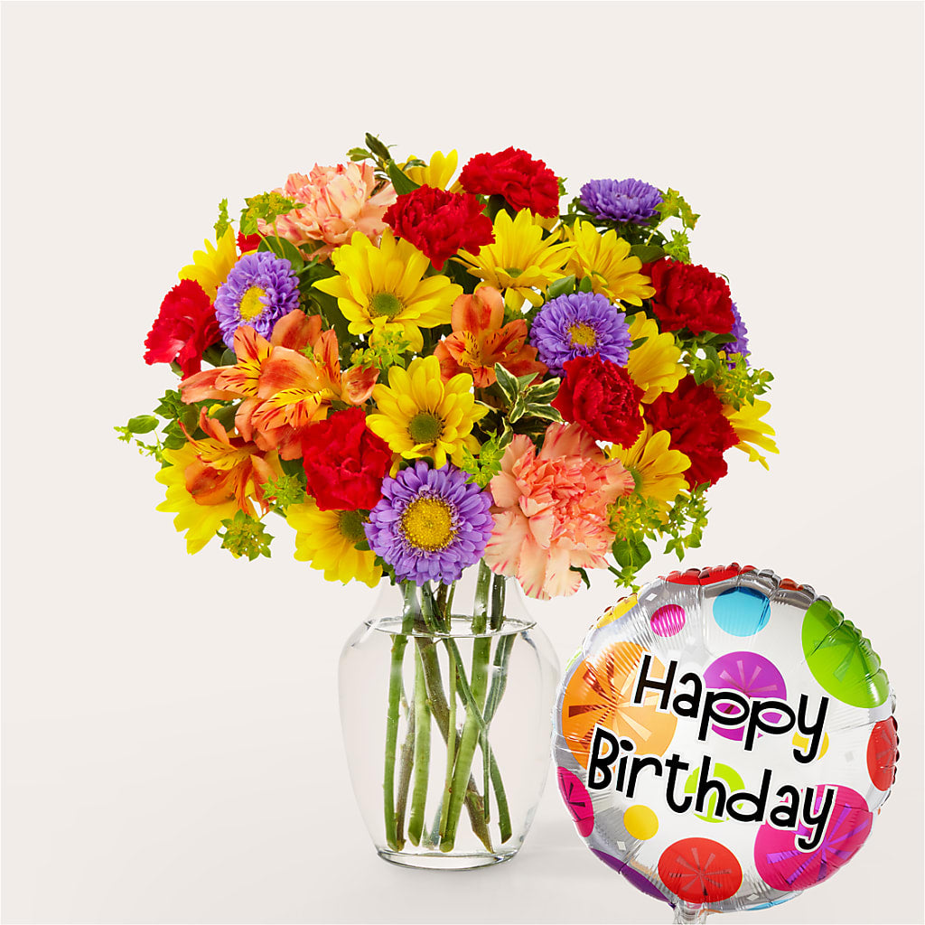 Kaleidoscope Bouquet with Birthday Balloon – DIGIORGIO'S FLORIST, Charleroi PA