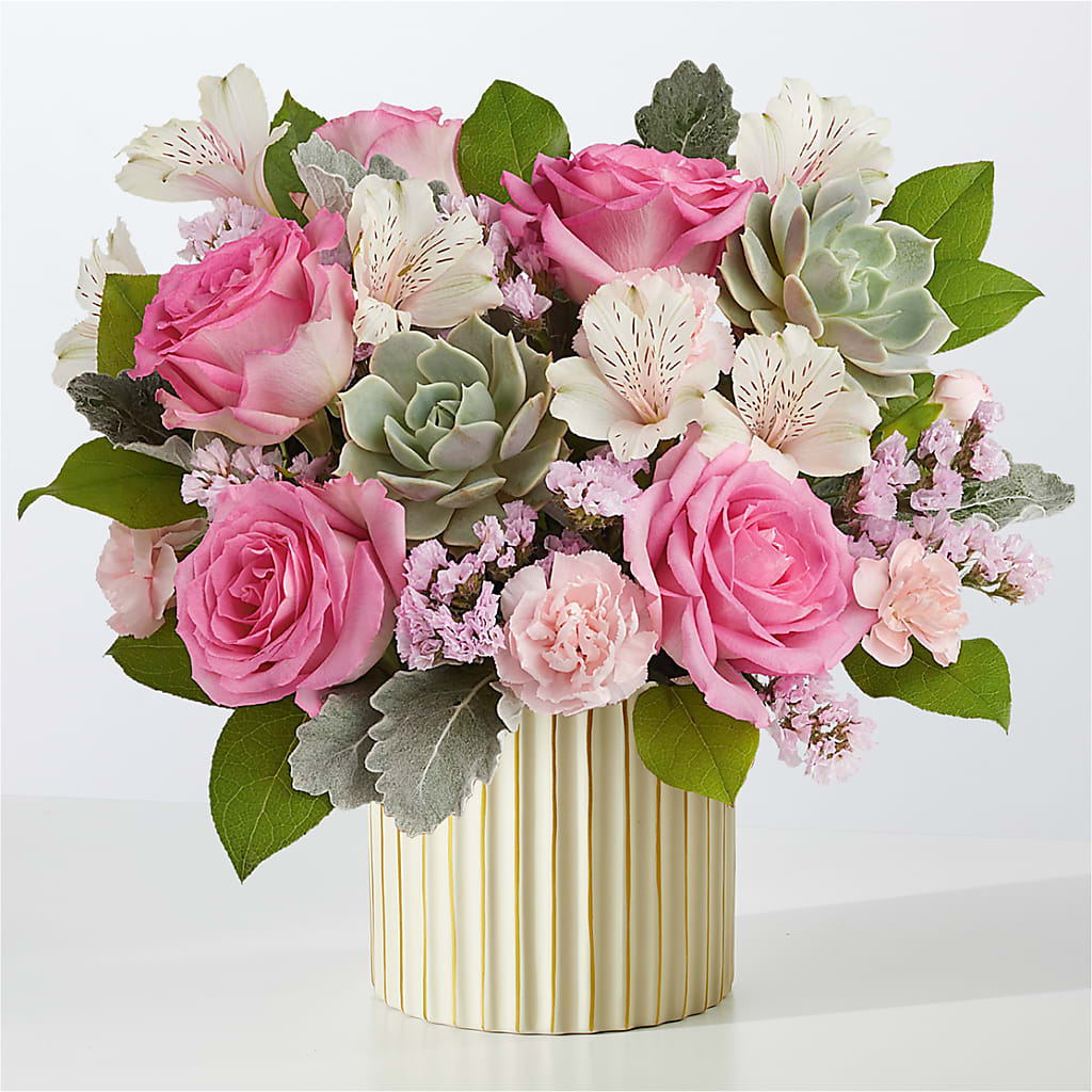Dusty Rose Bouquet with Ivory Vase – DIGIORGIO'S FLORIST, Charleroi PA