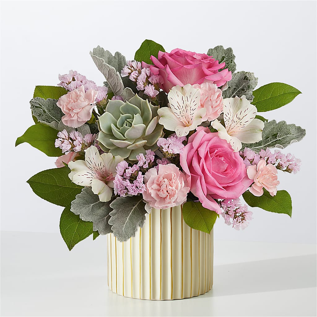Dusty Rose Bouquet with Ivory Vase – DIGIORGIO'S FLORIST, Charleroi PA