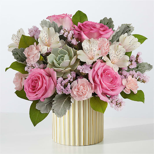 Dusty Rose Bouquet with Ivory Vase – DIGIORGIO'S FLORIST, Charleroi PA